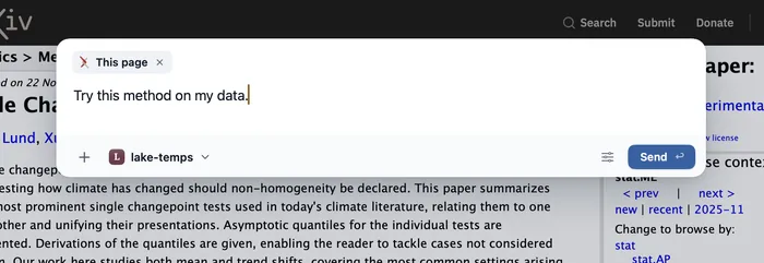 The note open over an arXiv paper with lake-temps chosen.